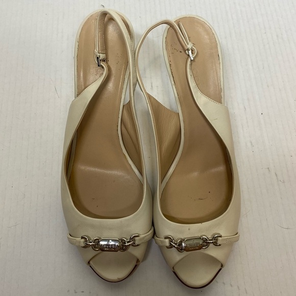 Gucci White Peep Toe Sling Back Heels sz 39.5 - Picture 3 of 13